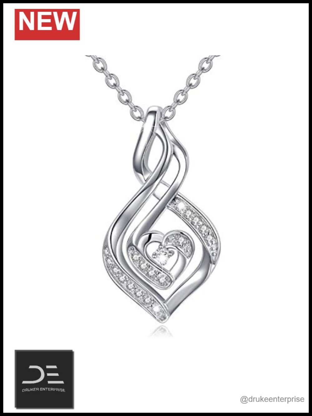 Natural Diamond Infinity Necklace, 14K Gold Plated Sterling Silver Heart